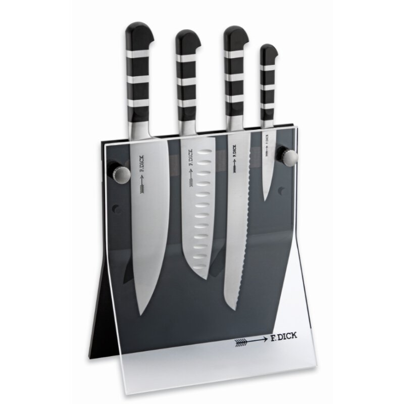 F. Dick 4Knives White 1905 - Blocco Portacoltelli In Acrilico Con 4 Coltelli Da Chef, Santoku, Pane E Ufficio - 4